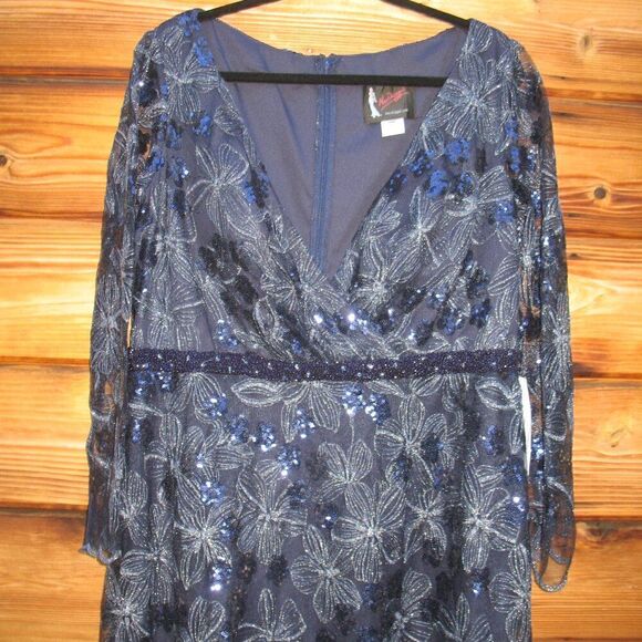 Mac Duggal 67438 Womens Plus EMBELLISHED ILLUSION LONG SLEEVE WRAP OVER A LINE - Picture 7 of 12